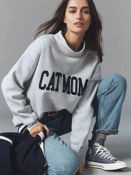 Anthropologie Tops - Anthropologie Cat Mom Sweatshirt mock neck varsity letter sweatshirt NWT XS/S